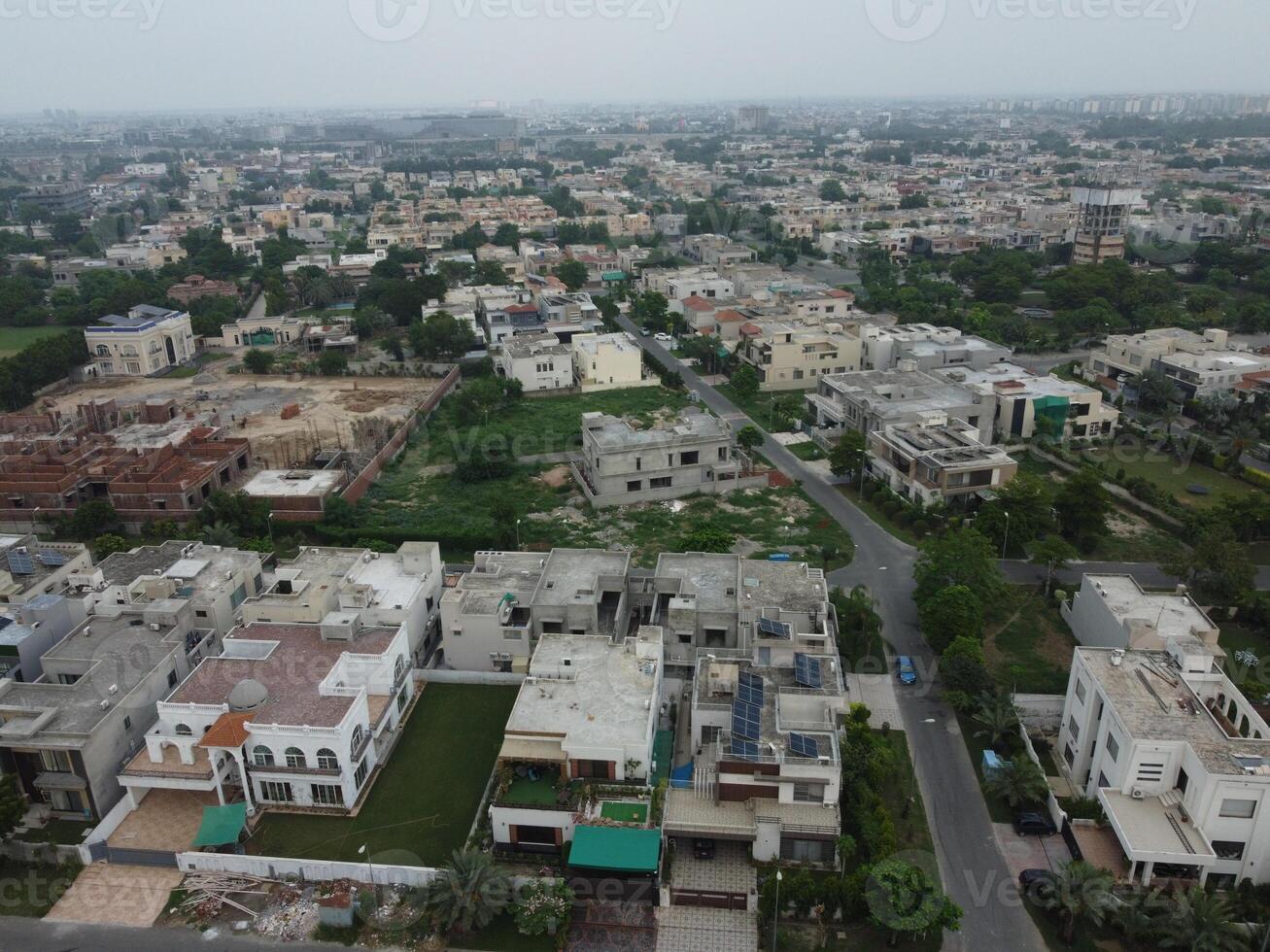 Aerial view of Defence main square, a small town in Lahore Pakistan. photo