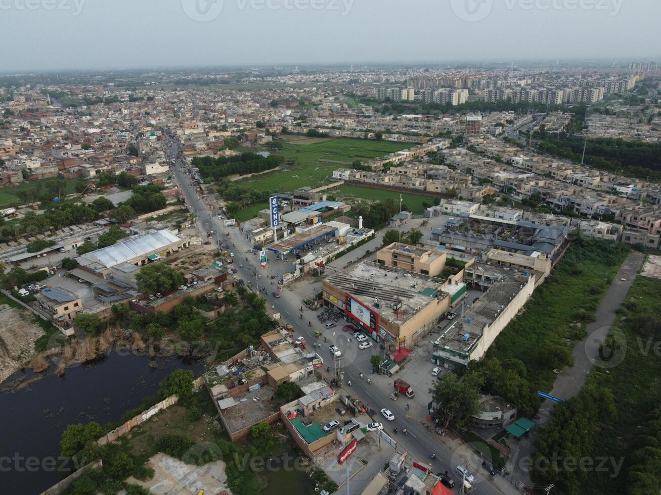 Aerial view of Defence main square, a small town in Lahore Pakistan. photo