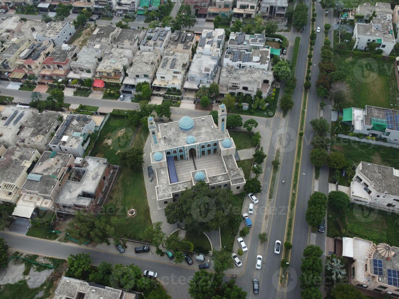 Aerial view of Defence main square, a small town in Lahore Pakistan. photo