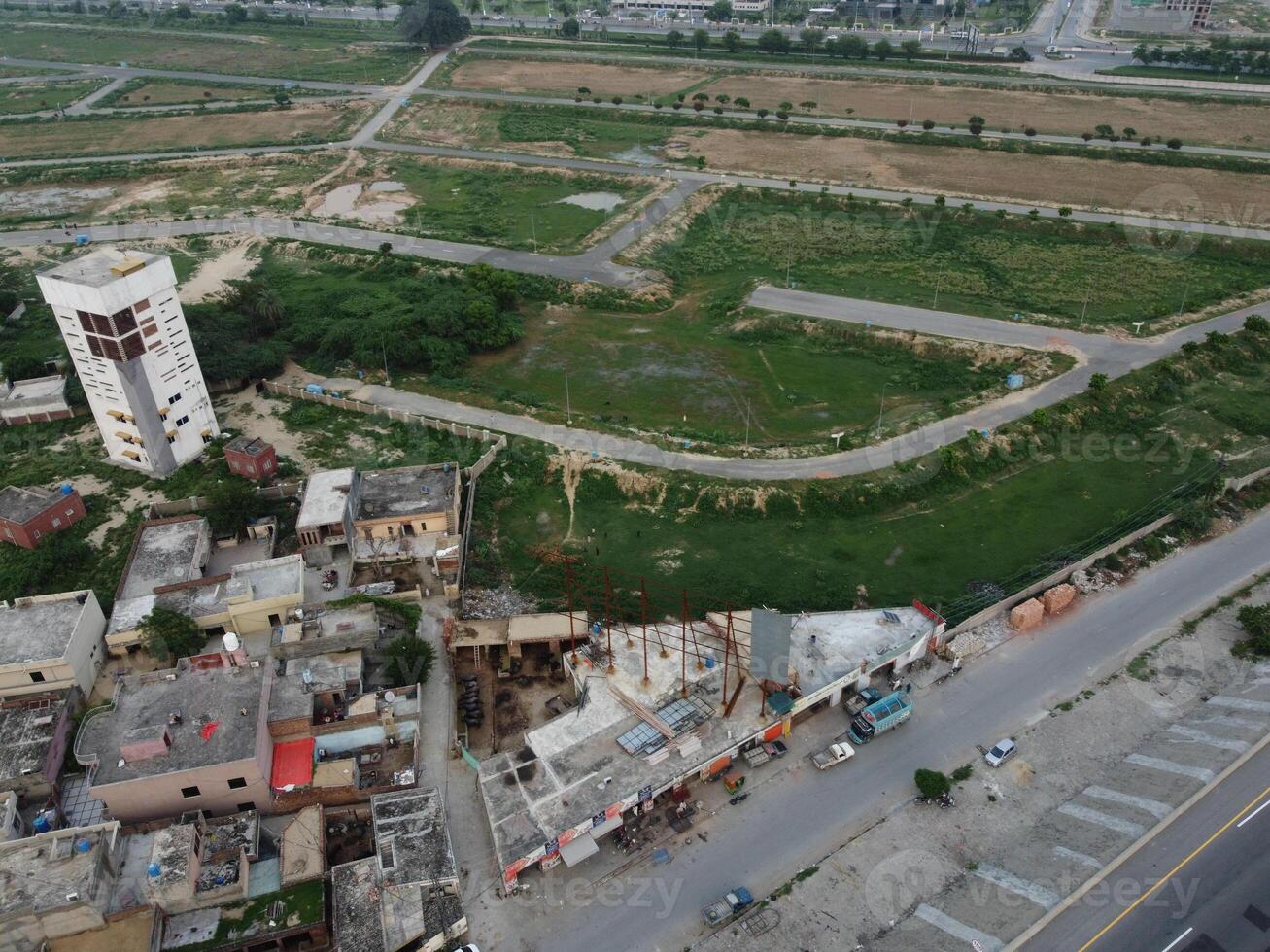 Aerial view of Defence main square, a small town in Lahore Pakistan. photo