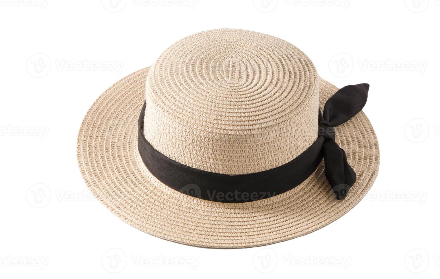 de ala pequeña Paja canotié sombrero con negro banda. canotier - verano francés Paja sombrero de rígido forma con un cilíndrico corona y derecho, bastante estrecho borde. foto