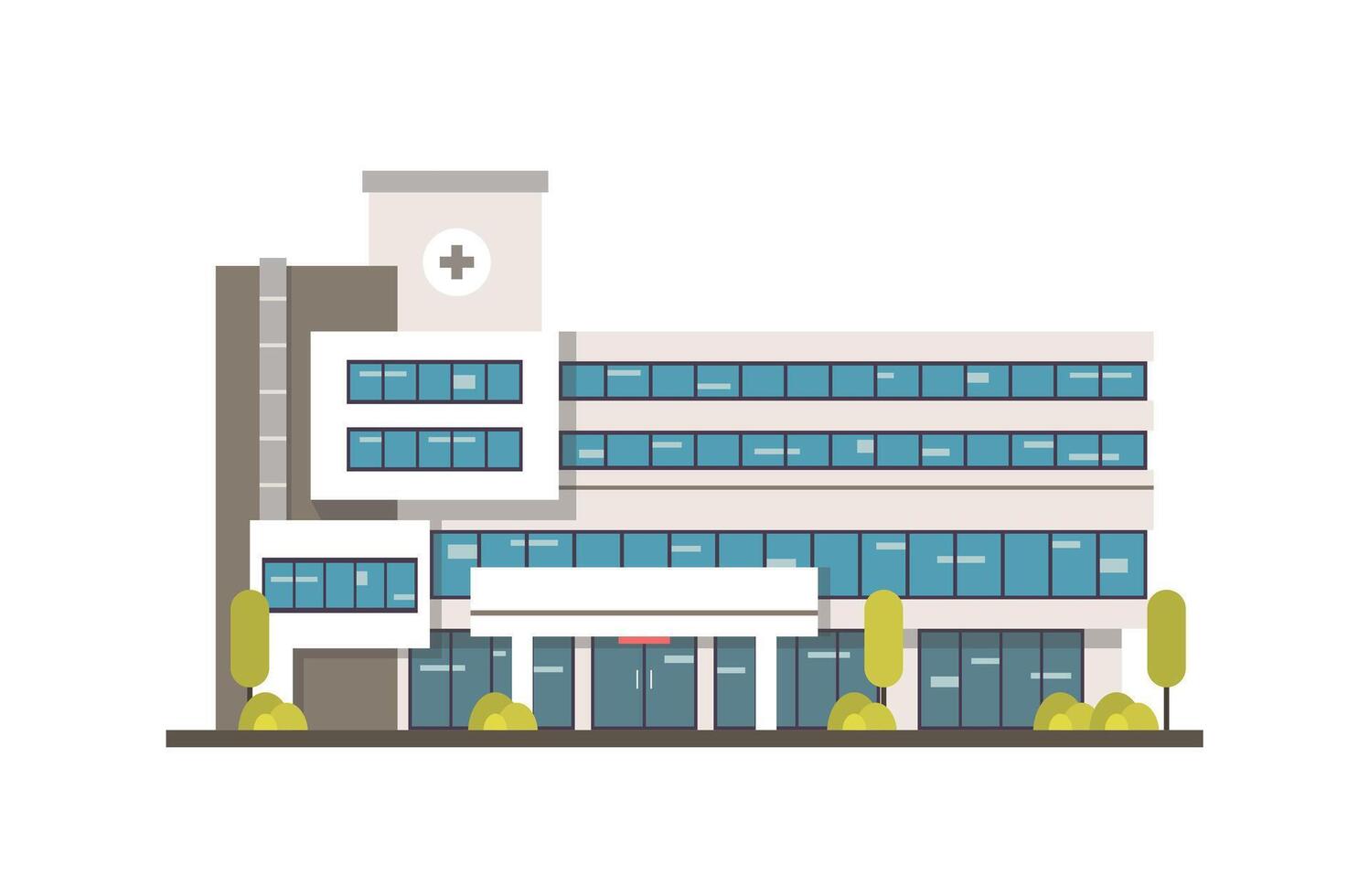 hospital edificio, edificio con arboles en el antecedentes de el ciudad, lata ser usado como un hospital o gobierno agencia. paisaje urbano vector