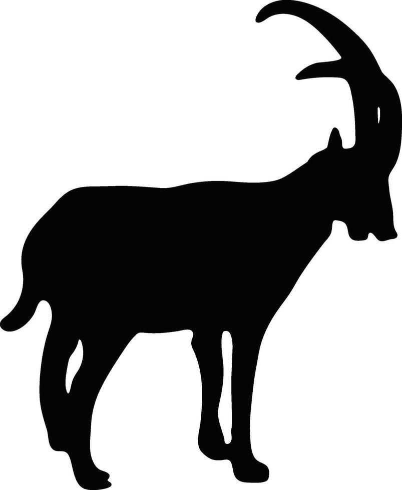Mountain Goats Grazing on Alpine Pasture silhouette or vector