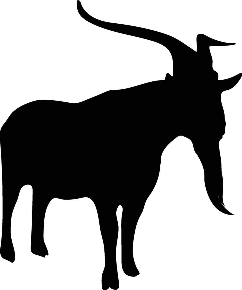 Mountain Goats Grazing on Alpine Pasture silhouette or vector