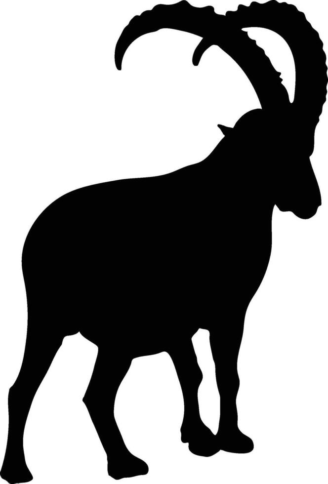 Mountain Goats Grazing on Alpine Pasture silhouette or vector