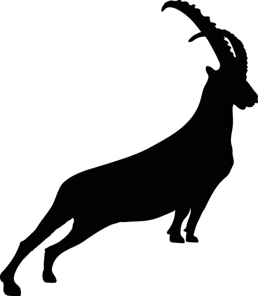Mountain Goats Grazing on Alpine Pasture silhouette or vector