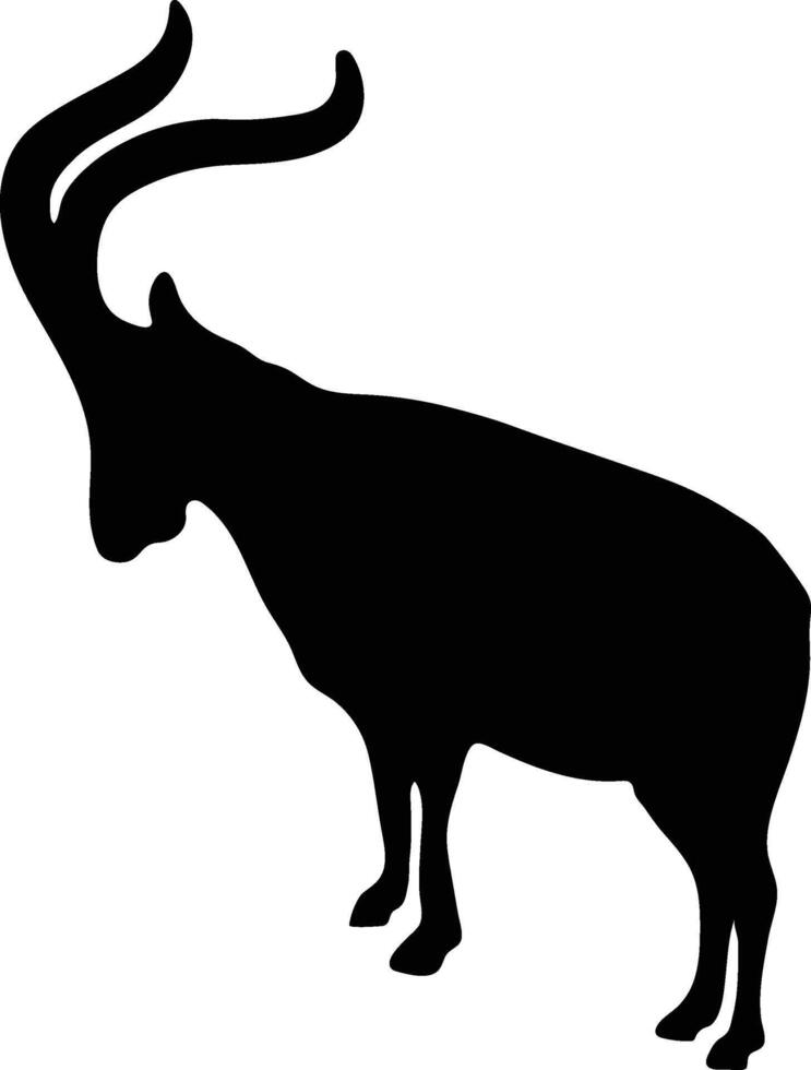 Mountain Goats Grazing on Alpine Pasture silhouette or vector