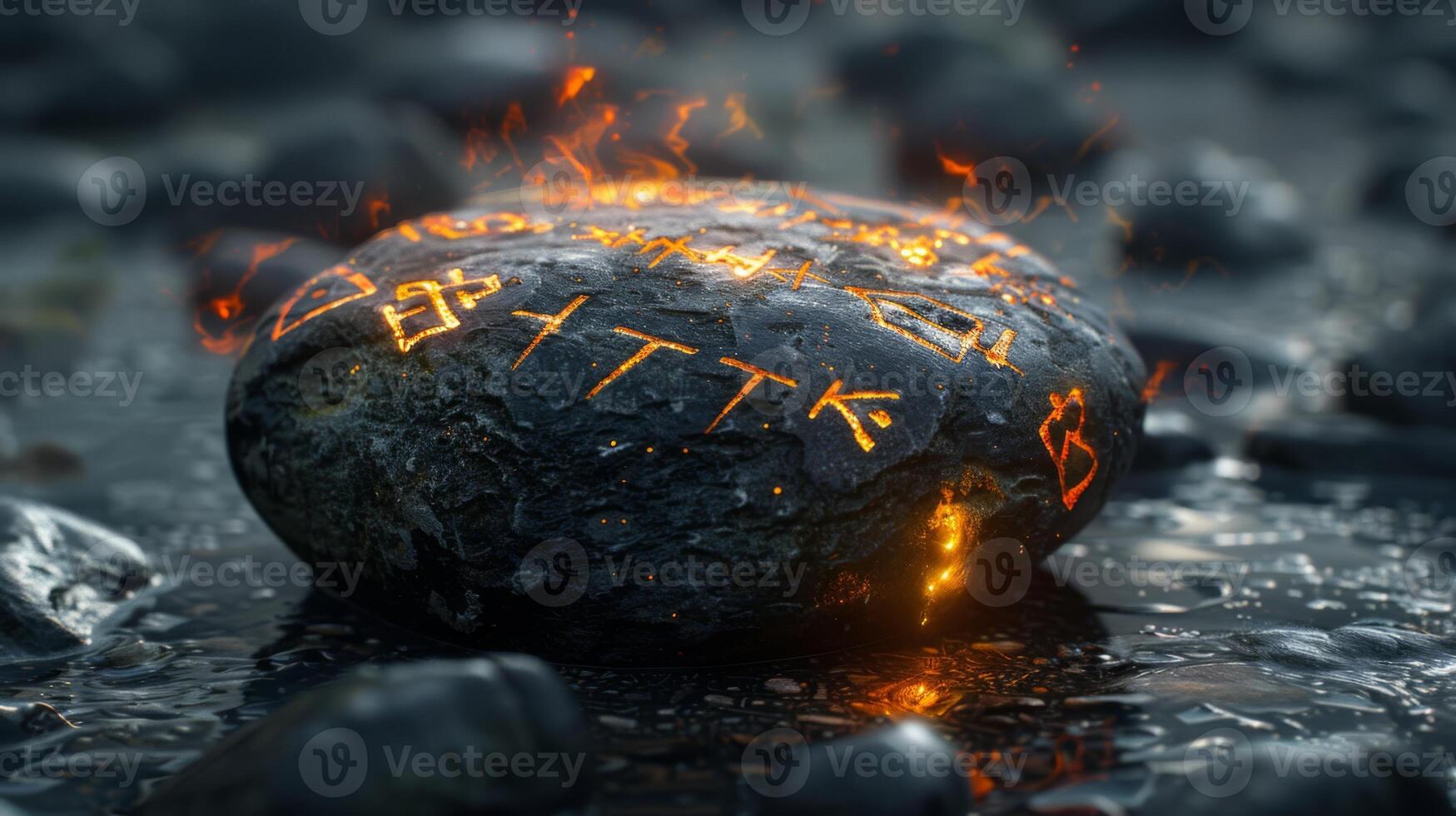AI generated Runes inscribed on a mystic stone emitting light photo