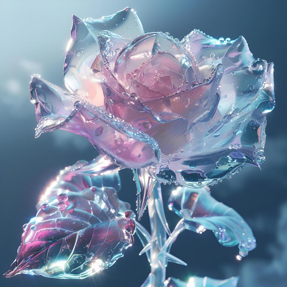 ai generado un cristal Rosa Rosa hecho de vaso. foto