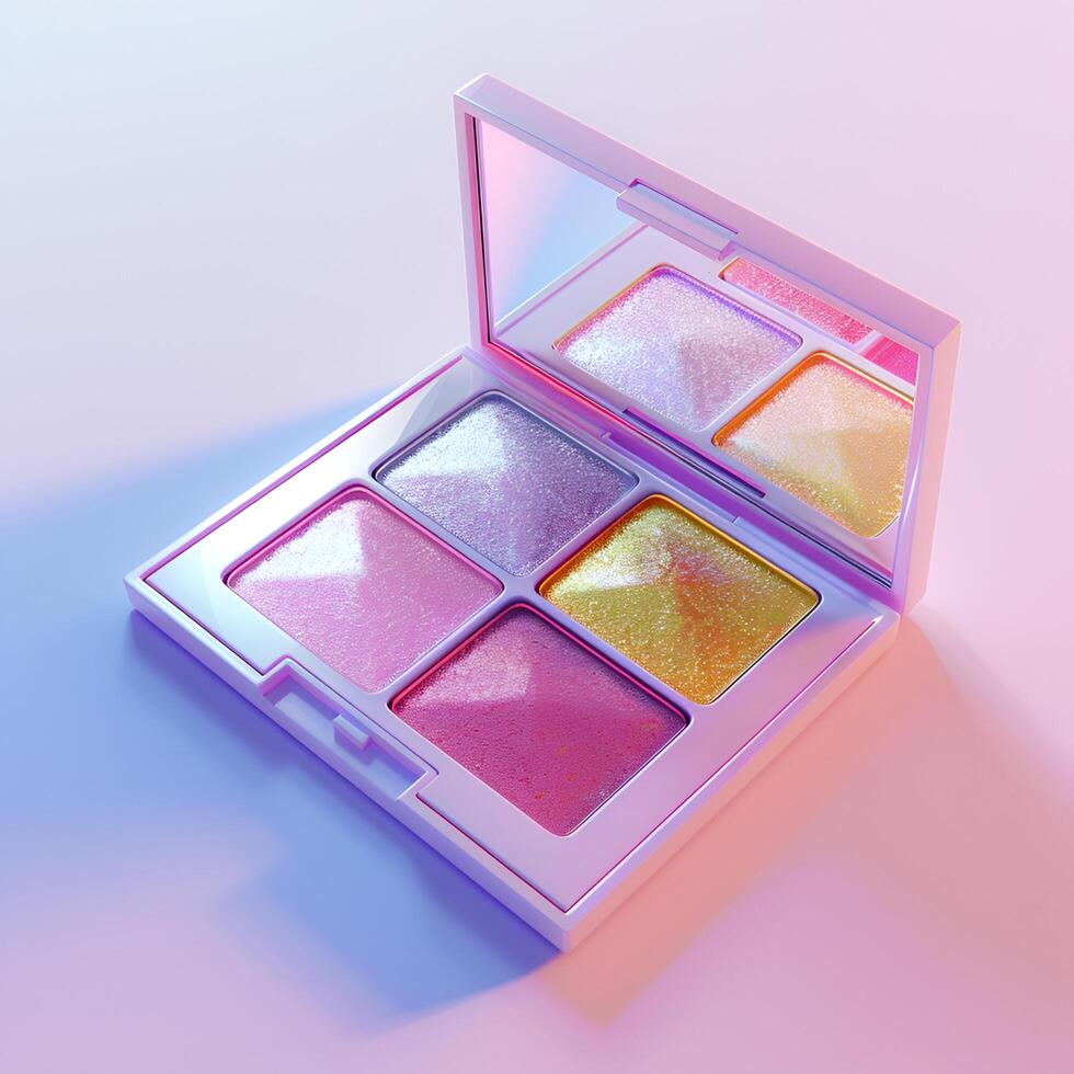 AI generated Eyeshadow palette with mirror. Cosmetic products.A makeup palette floating photo