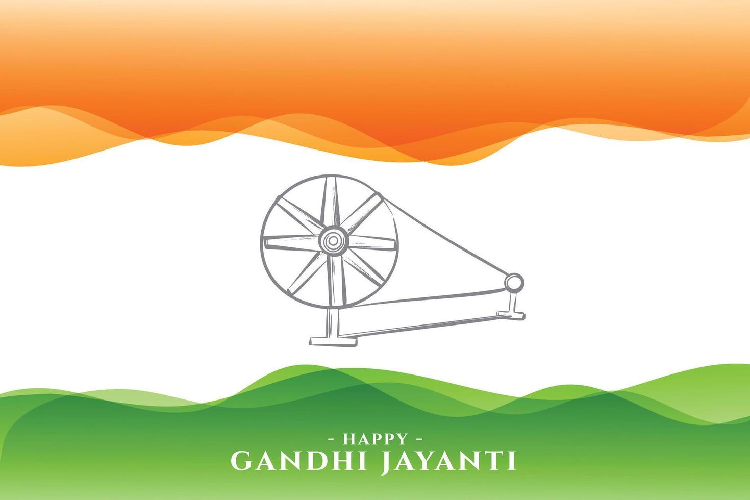 Gandhi Jayanti modelo con charkha diseño en ondulado indain bandera vector