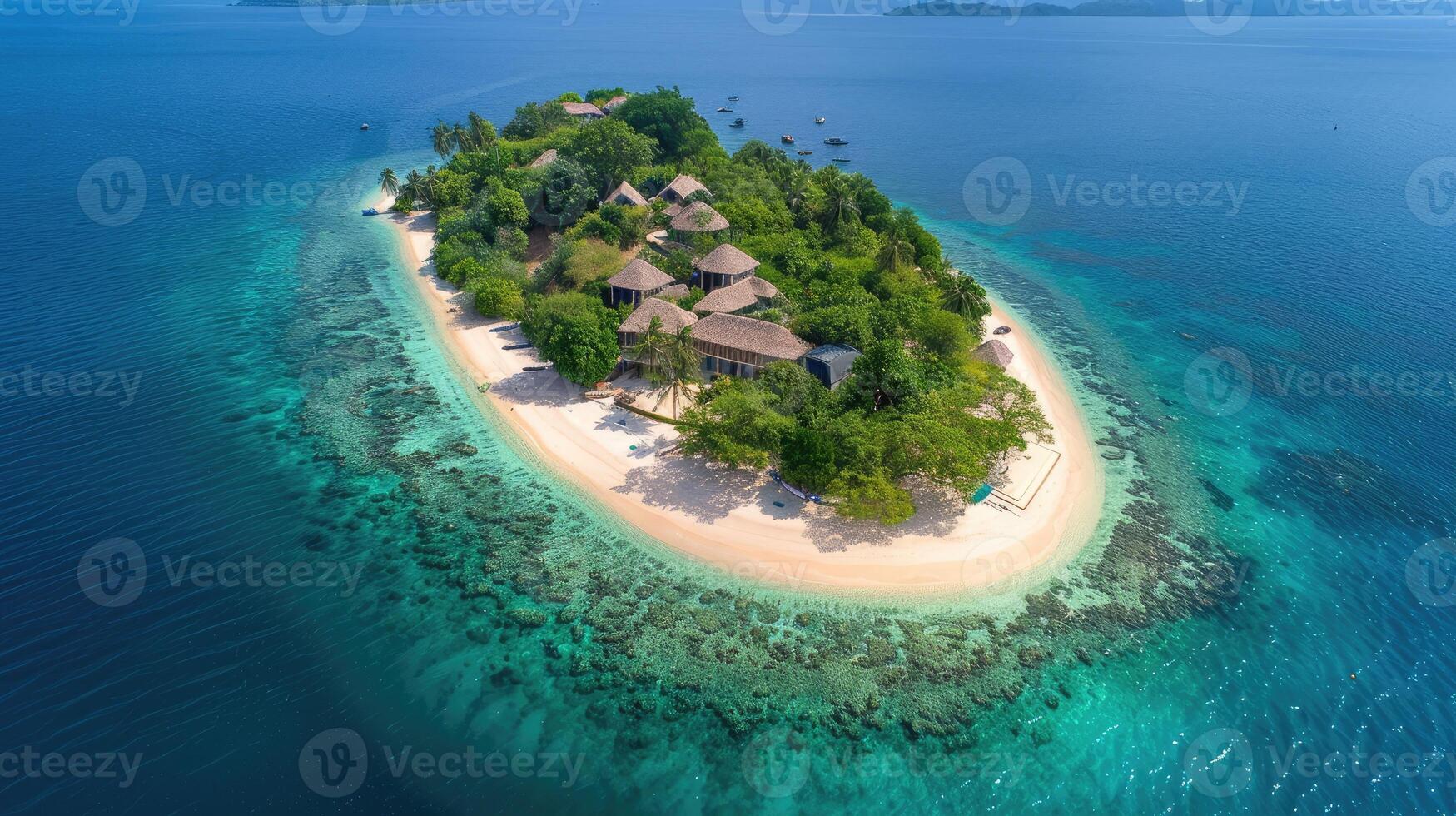 AI generated Envision a dream vacation on a deserted island in the tropics, where palm trees sway and azure waters beckon. Ai Generated. photo