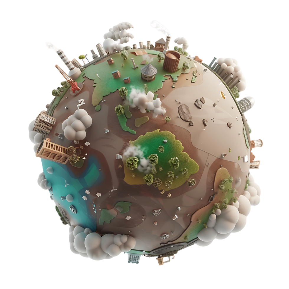 AI generated Globe with Industry and Environmental Degradation3D Illustration png