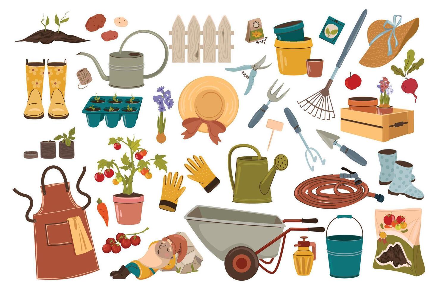 Collection of garden tools and accessories. vector