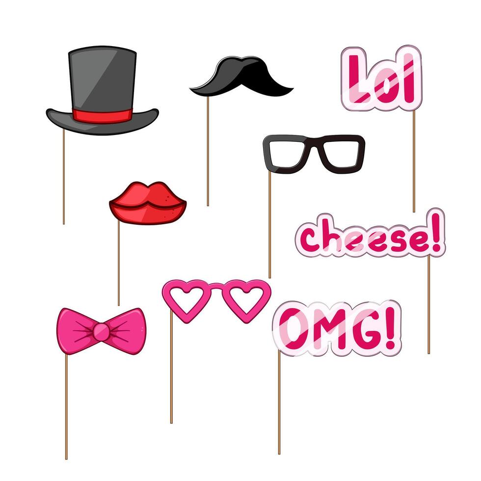 photo booth prop set cartoon vector illustration
