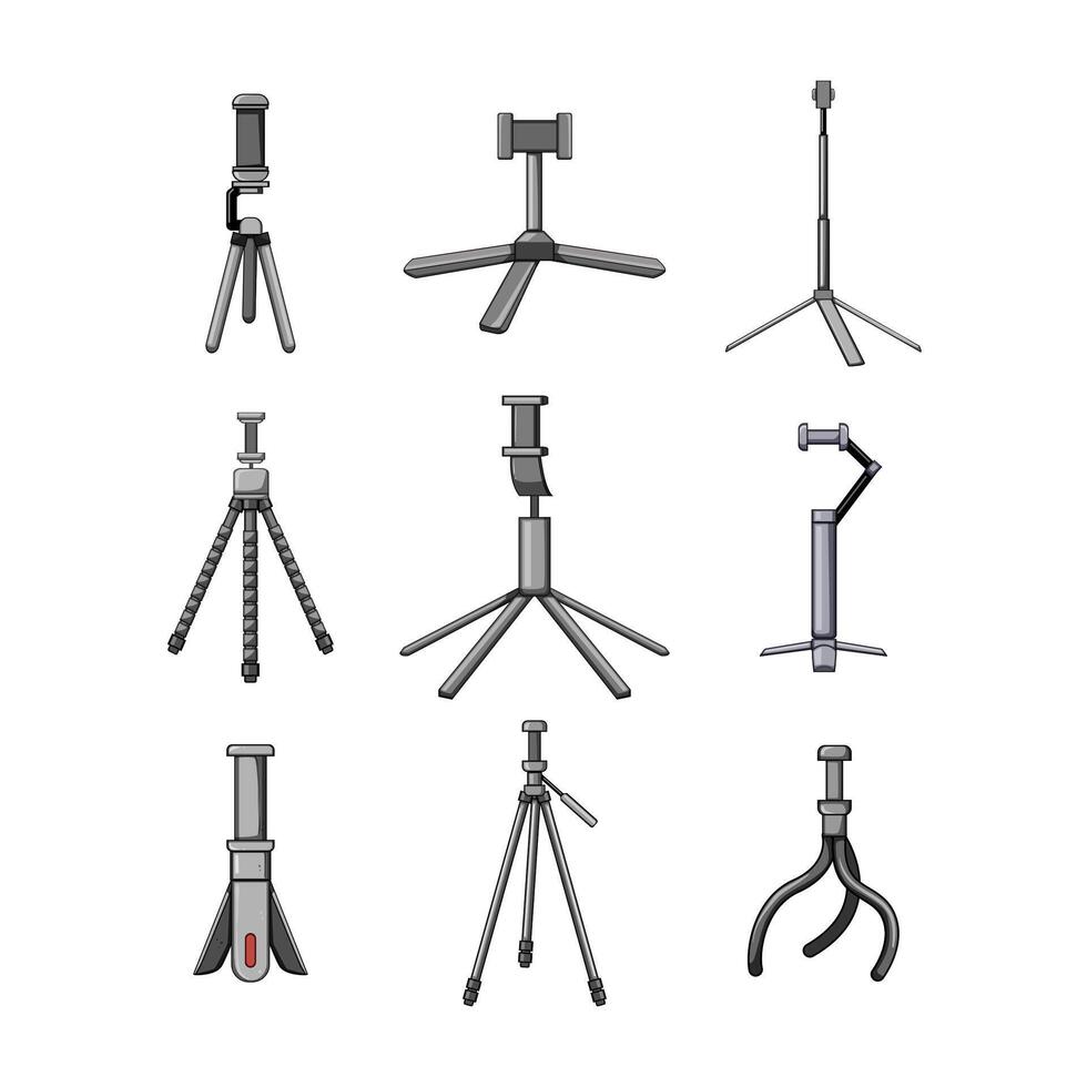phone tripod set cartoon vector illustration