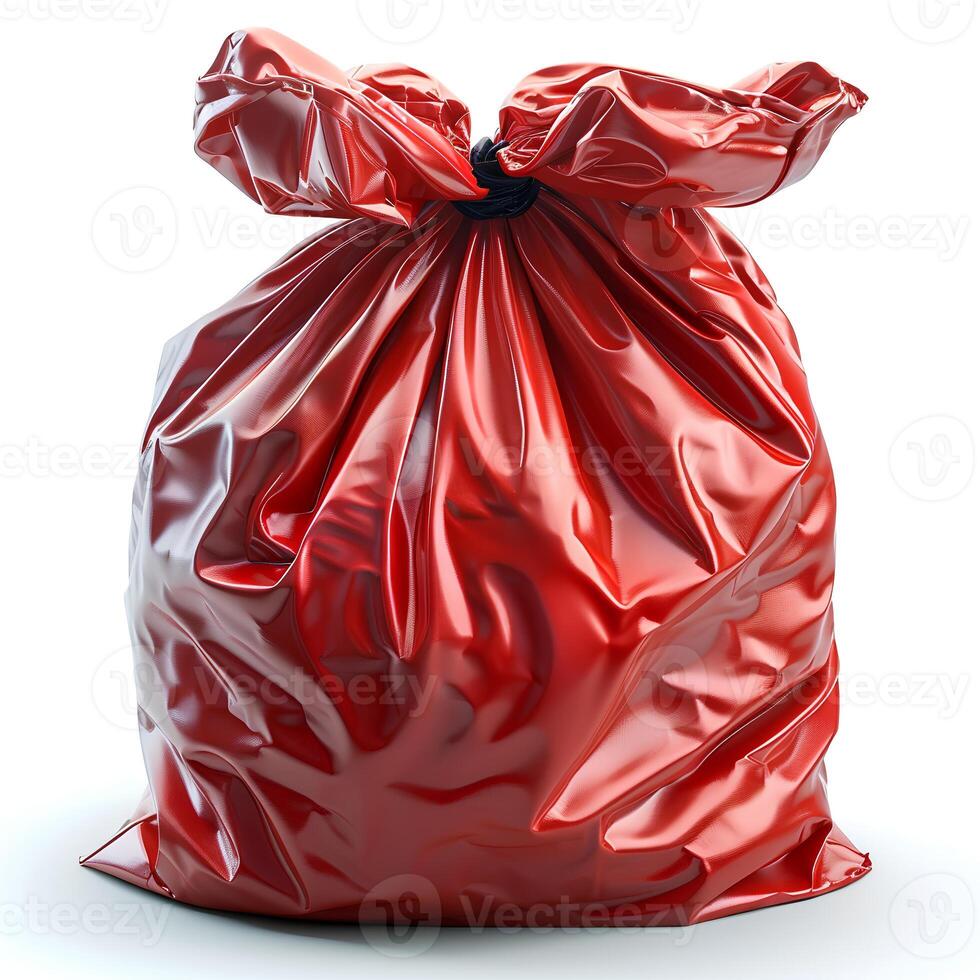 AI generated Red plastic trash bag isolated on white background with shadow. Red trash bag isolated. Garbage bag for bio-waste photo