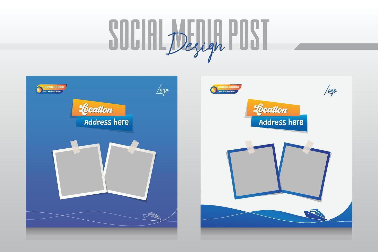 travel cruise ship social media post template vector