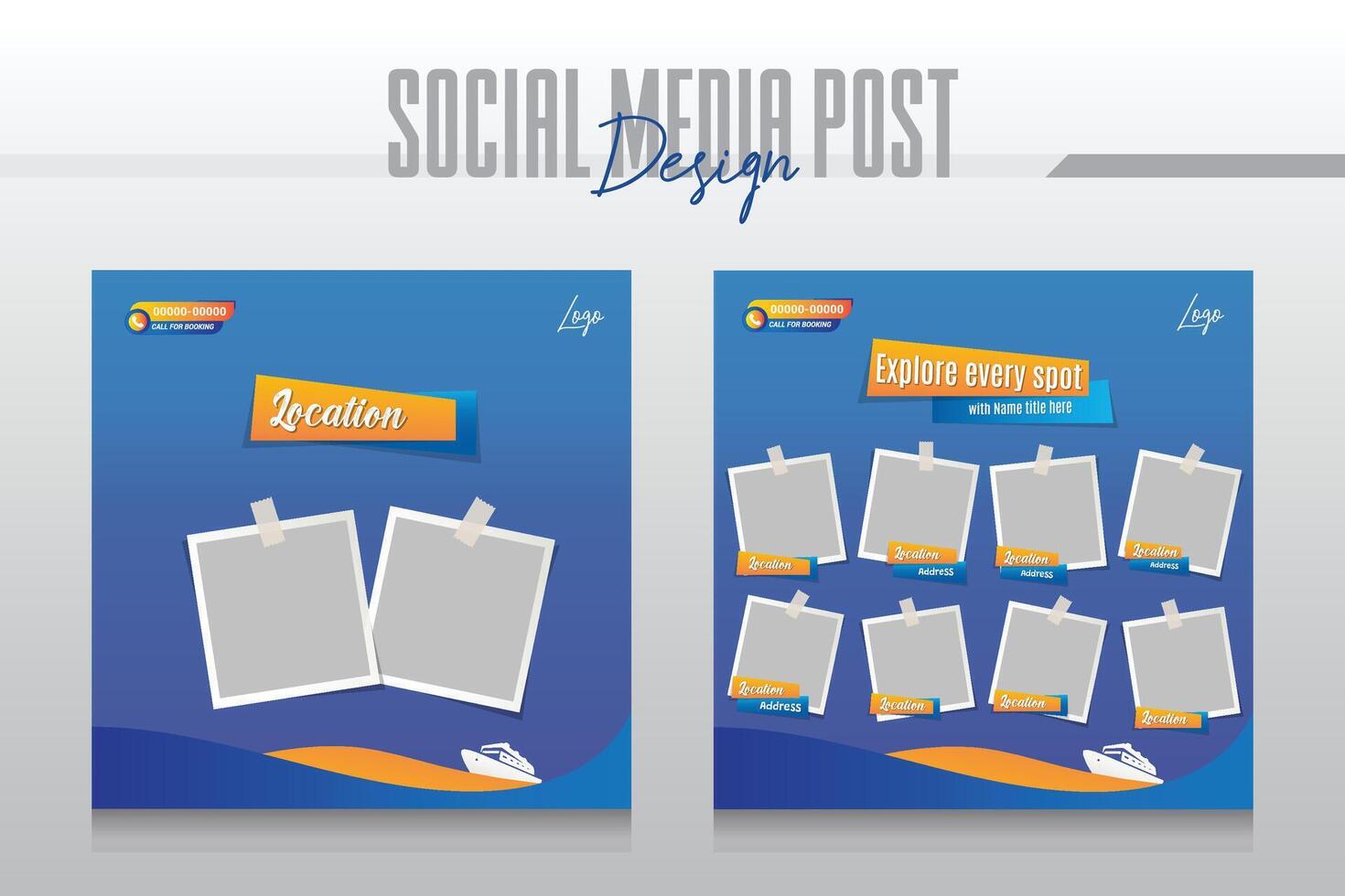 travel cruise ship social media post template vector