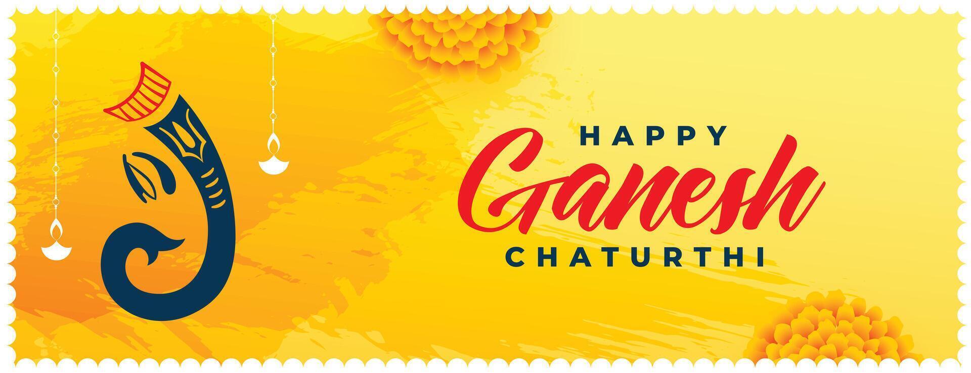 traditional lord ganesha chaturthi yellow banner vector