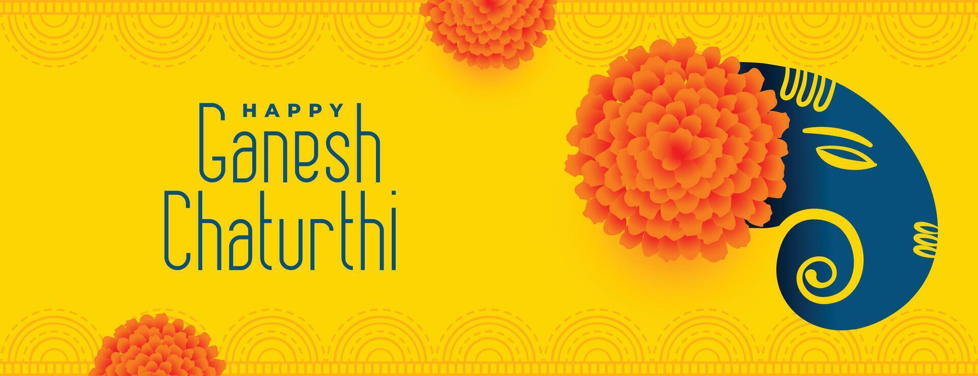 decorative ganesh chaturthi yellow banner with floral design vector