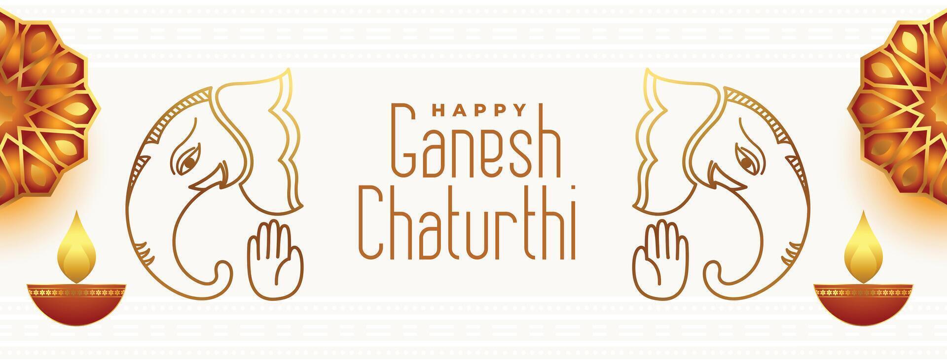 hindu festival ganesh chaturthi decorative banner with diya design vector