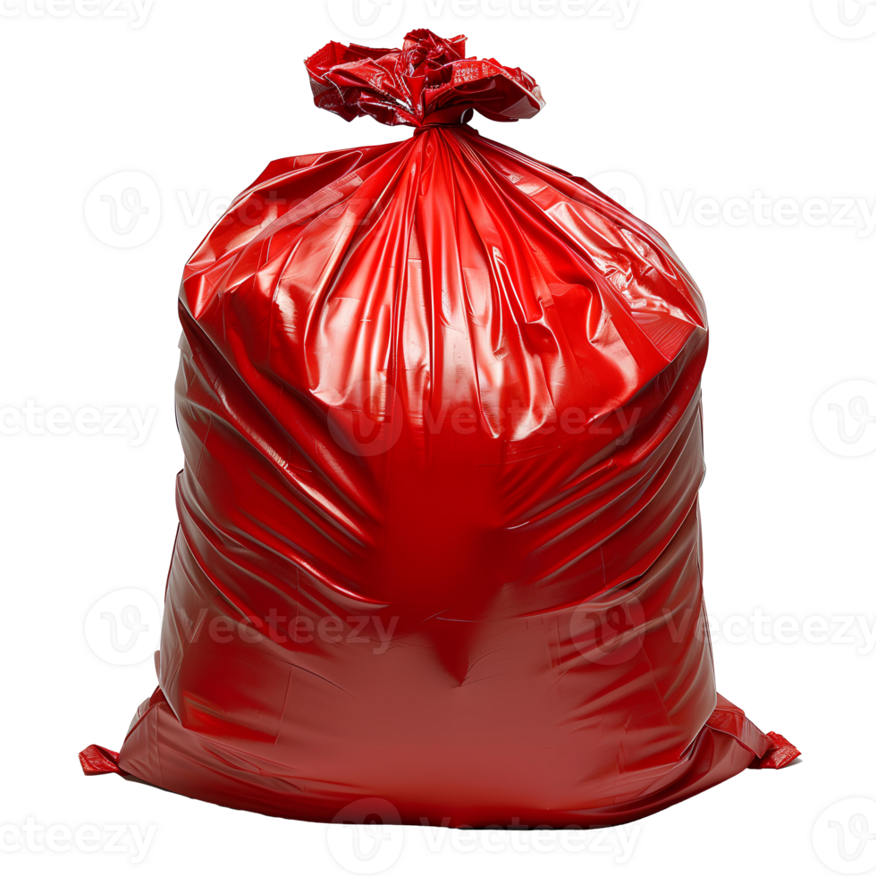 AI generated Red plastic trash bag PNG. Red trash bag isolated. Garbage bag for bio-waste PNG