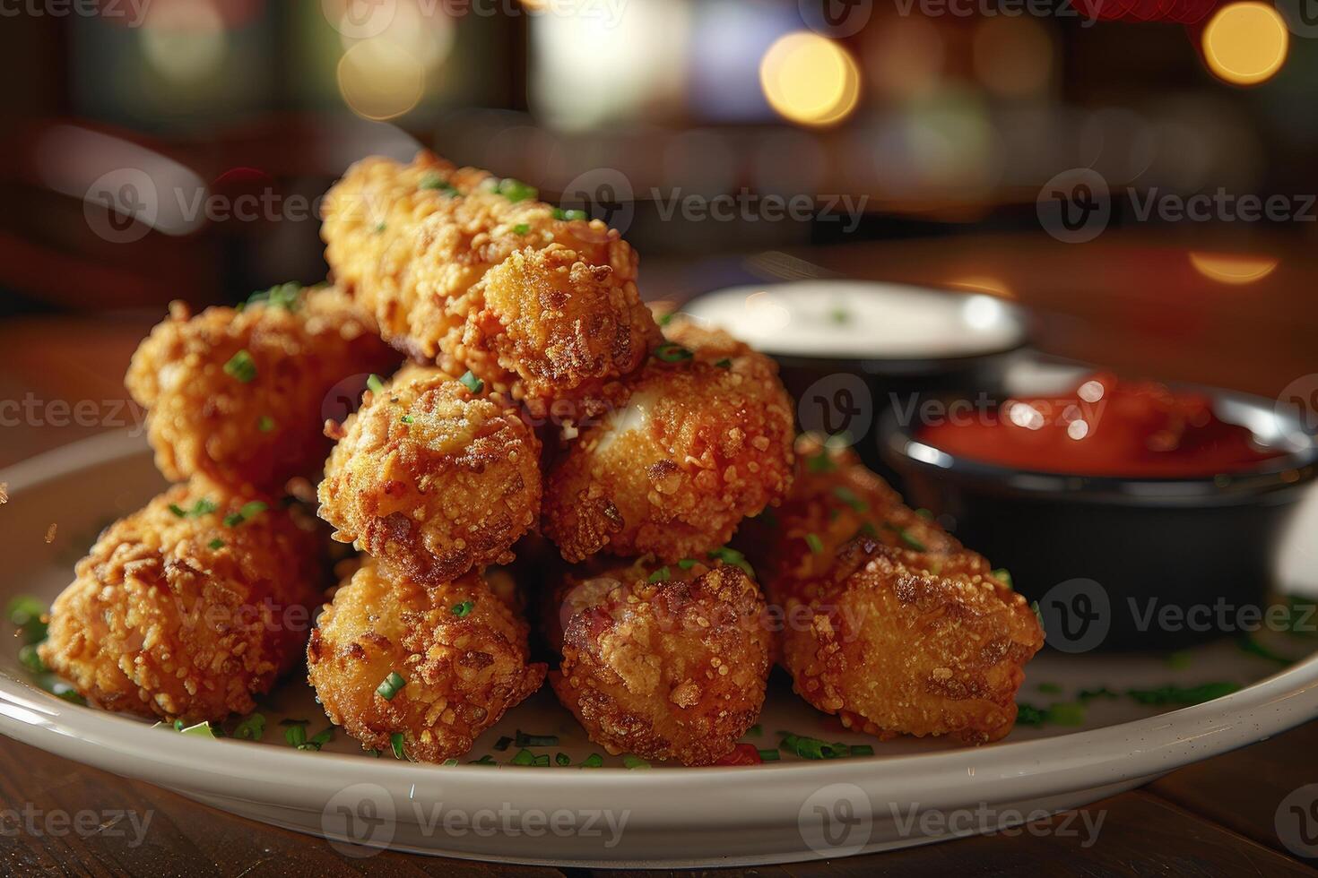 AI generated a plate of Mozzarella Sticks in the kitchen table professional advertising food photography photo