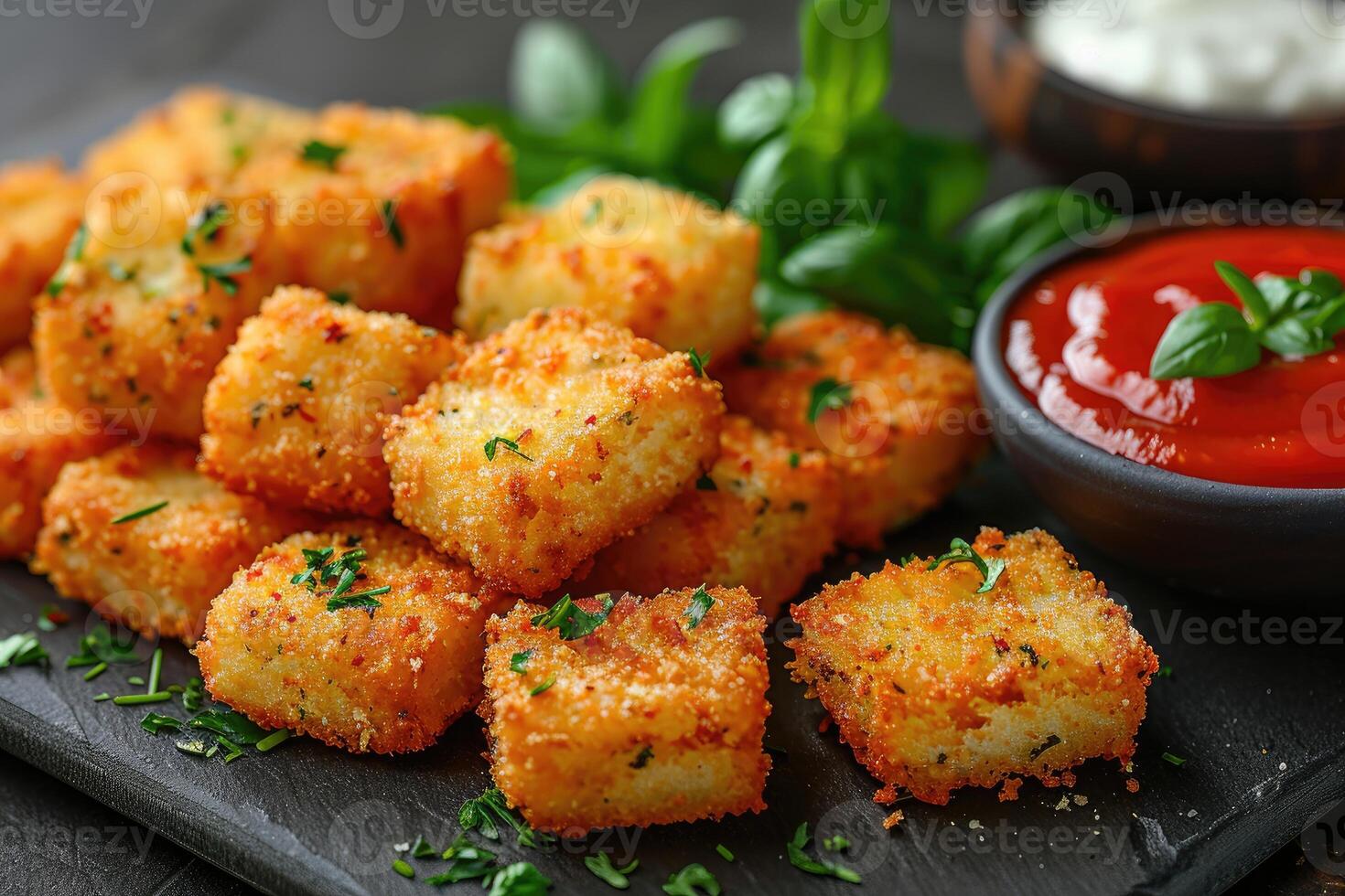 AI generated a plate of Mozzarella Sticks in the kitchen table professional advertising food photography photo