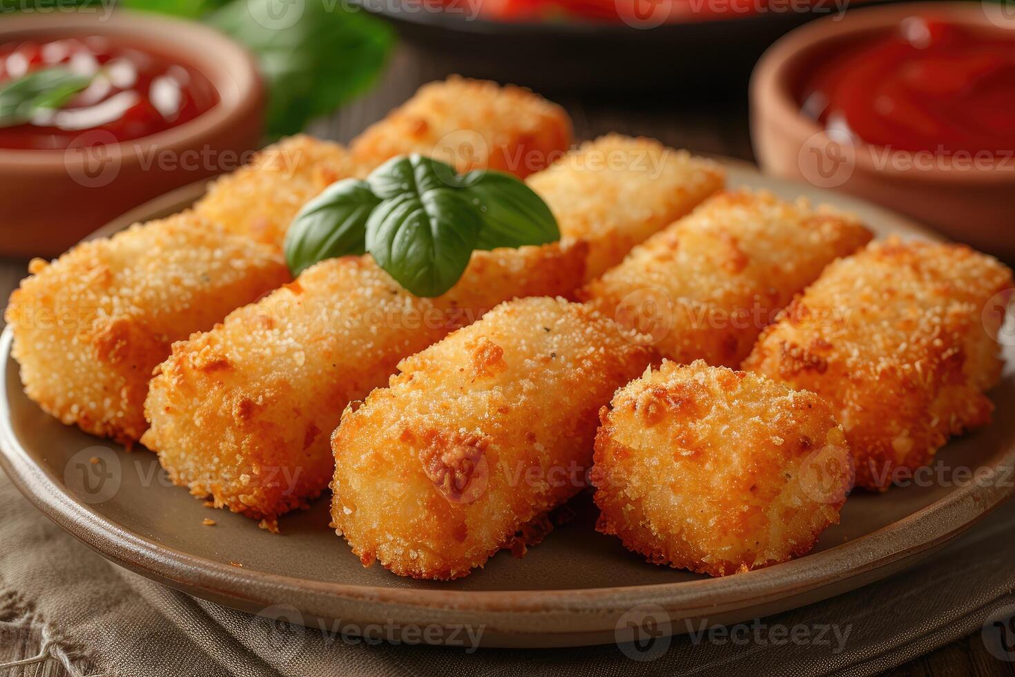 AI generated a plate of Mozzarella Sticks in the kitchen table professional advertising food photography photo