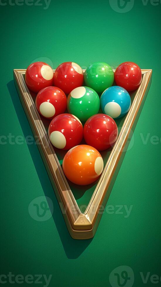 ai generado preparación para un juego con billar snooker pelotas en mesa vertical móvil fondo de pantalla foto