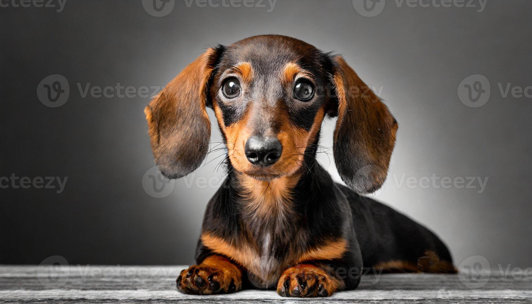 AI generated Adorable dachhund dog in a black and white studio background photo