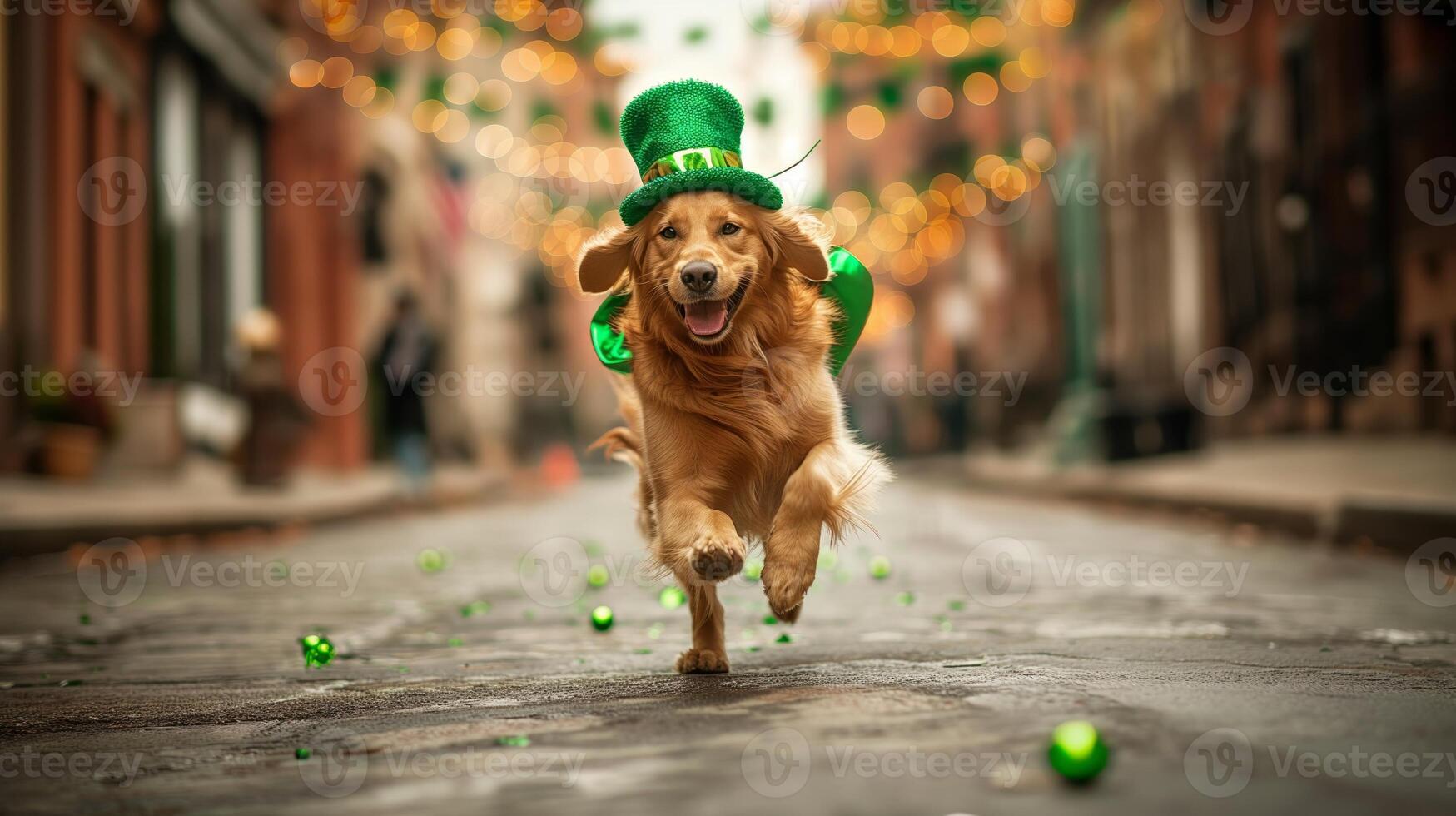 AI generated Joyful golden retriever celebrating st. Patrick's day photo