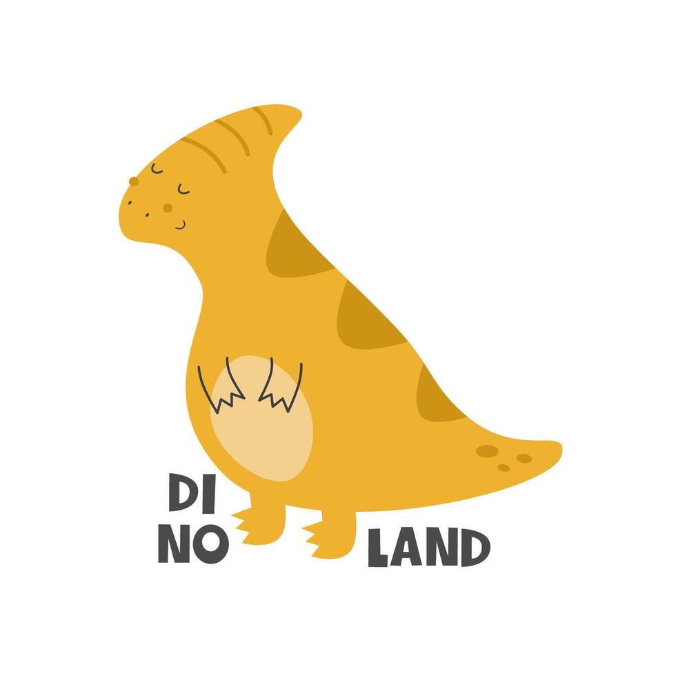 dinoland. cartoon dinosaur, hand drawing lettering. colorful vector illustration for kids, flat style. baby design for cards, print, posters, logo, cover