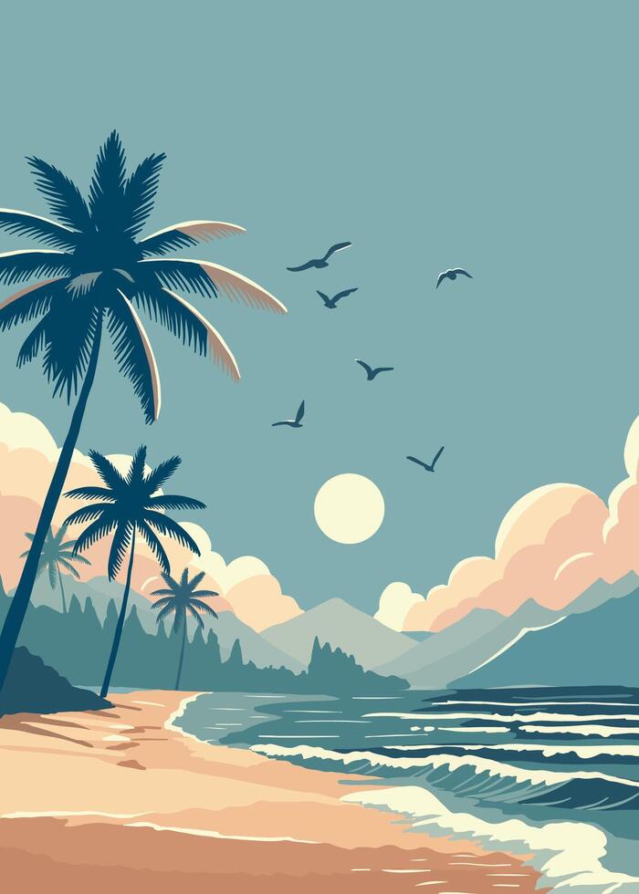 beach background with sea,sand,sky.illustration vector for a4 page design