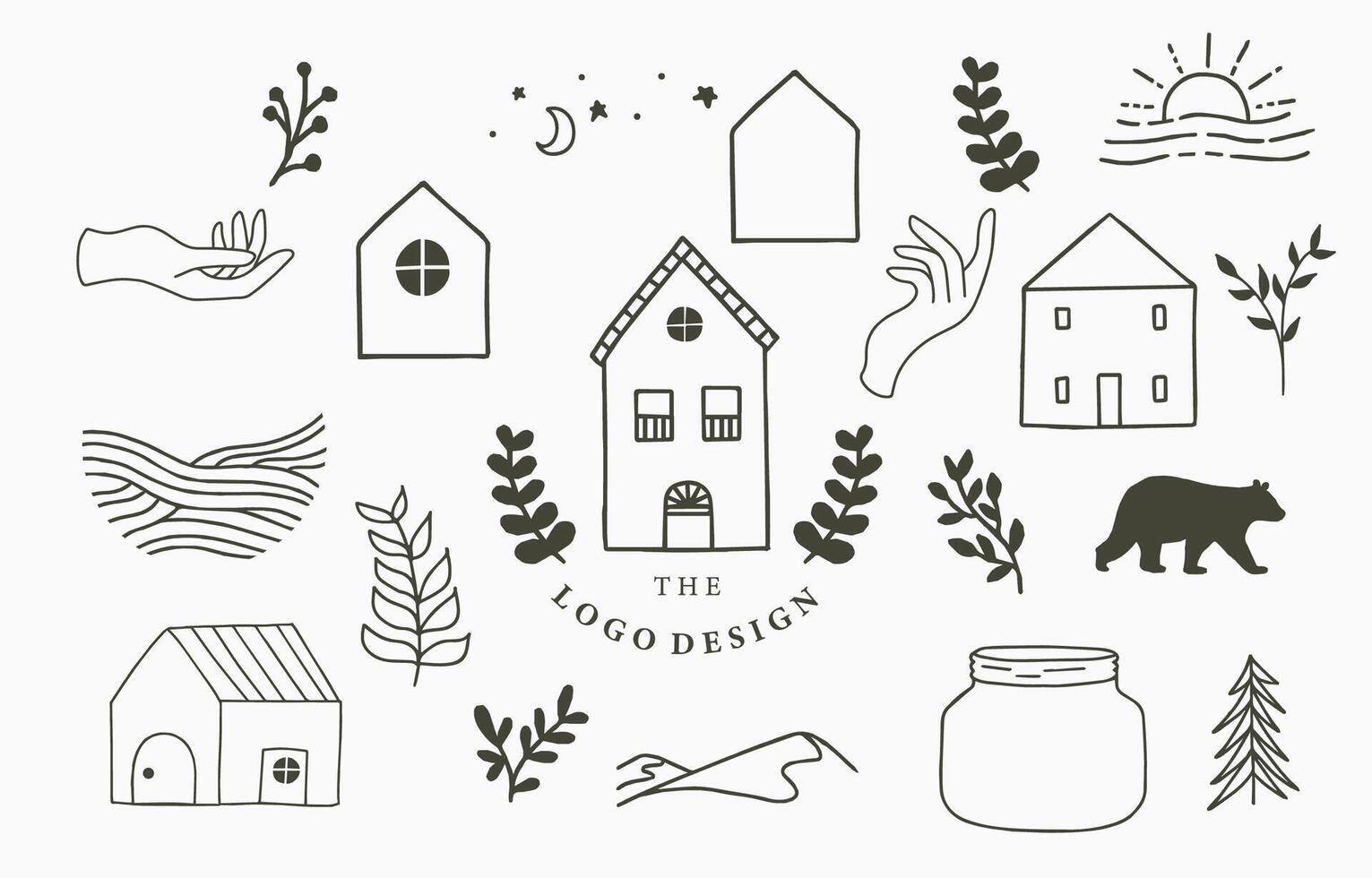 Camping icon collection with wild,natural,animal,flower,circle.Vector illustration for tattoo,accessories and interior vector