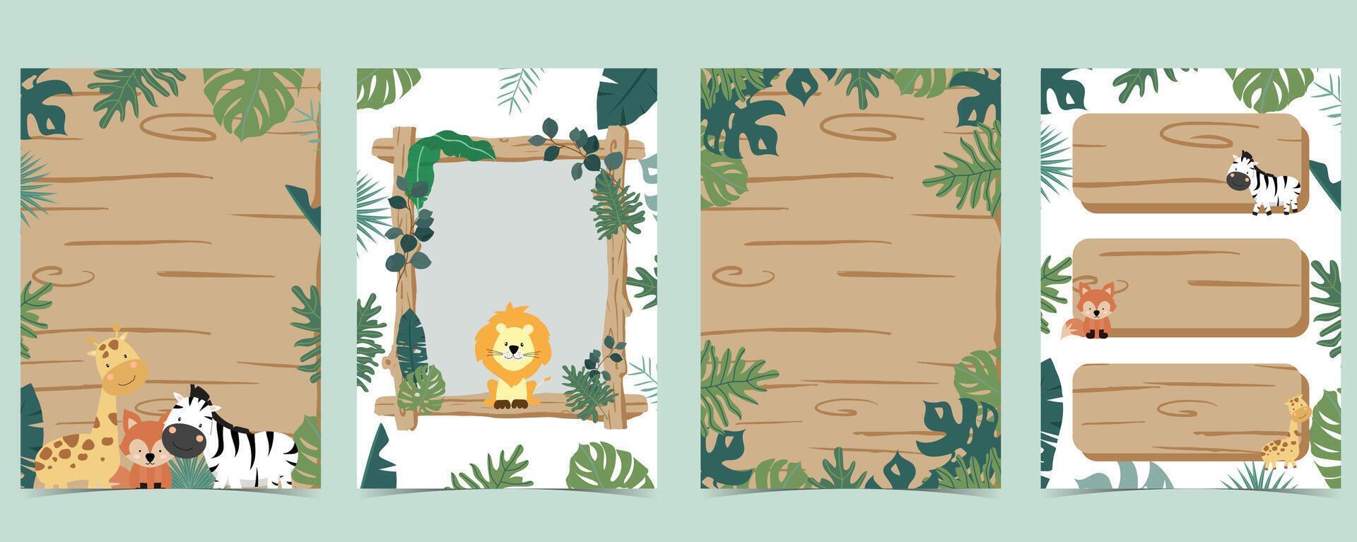 safari banner with giraffe,elephant,zebra,fox and leaf frame.vector illustration for a4 design vector