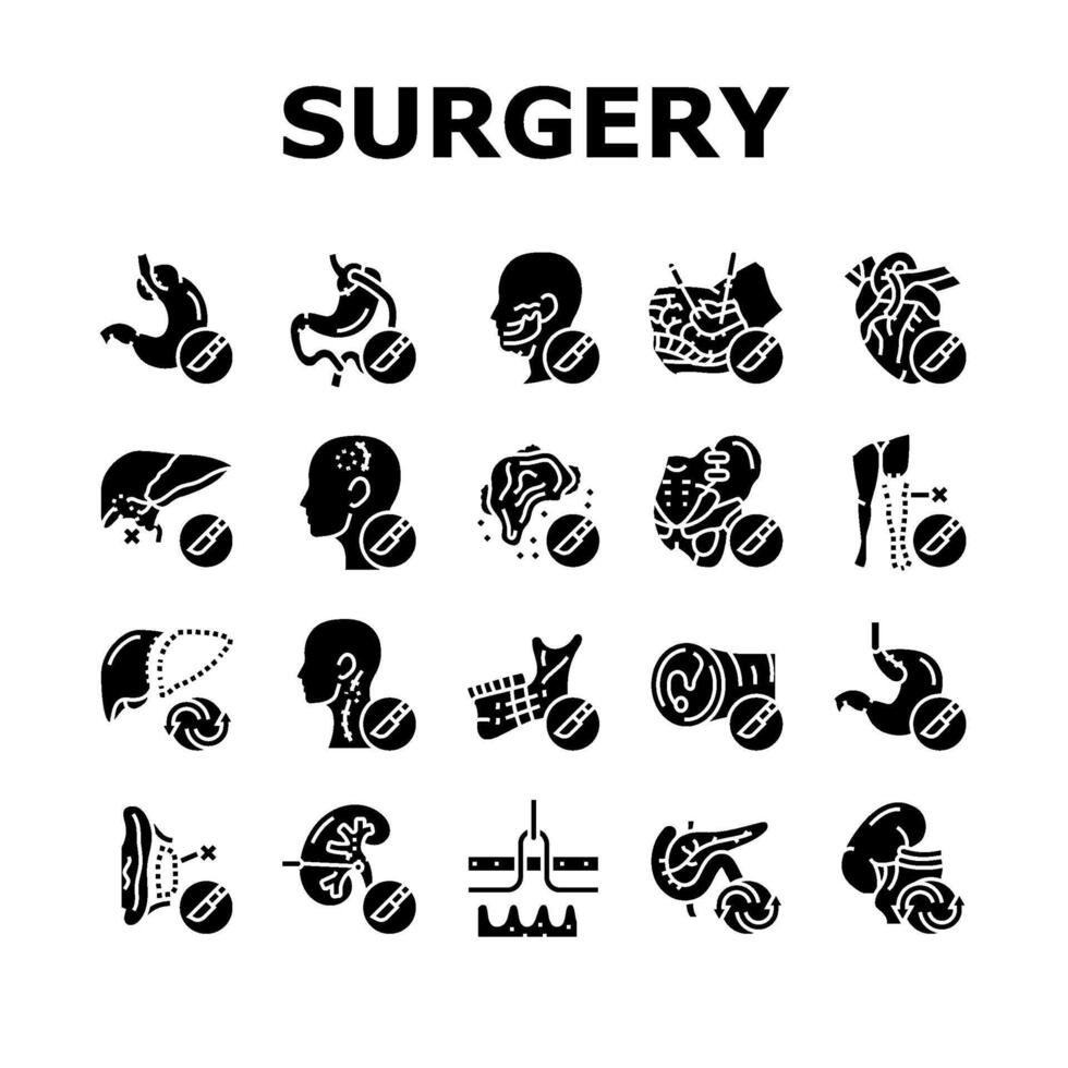 surgery operate room invasive icons set vector