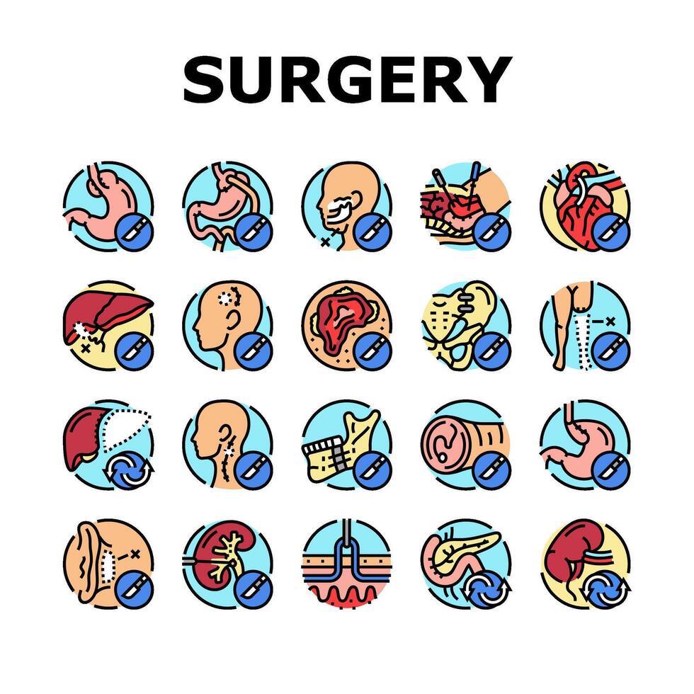 surgery operate room invasive icons set vector