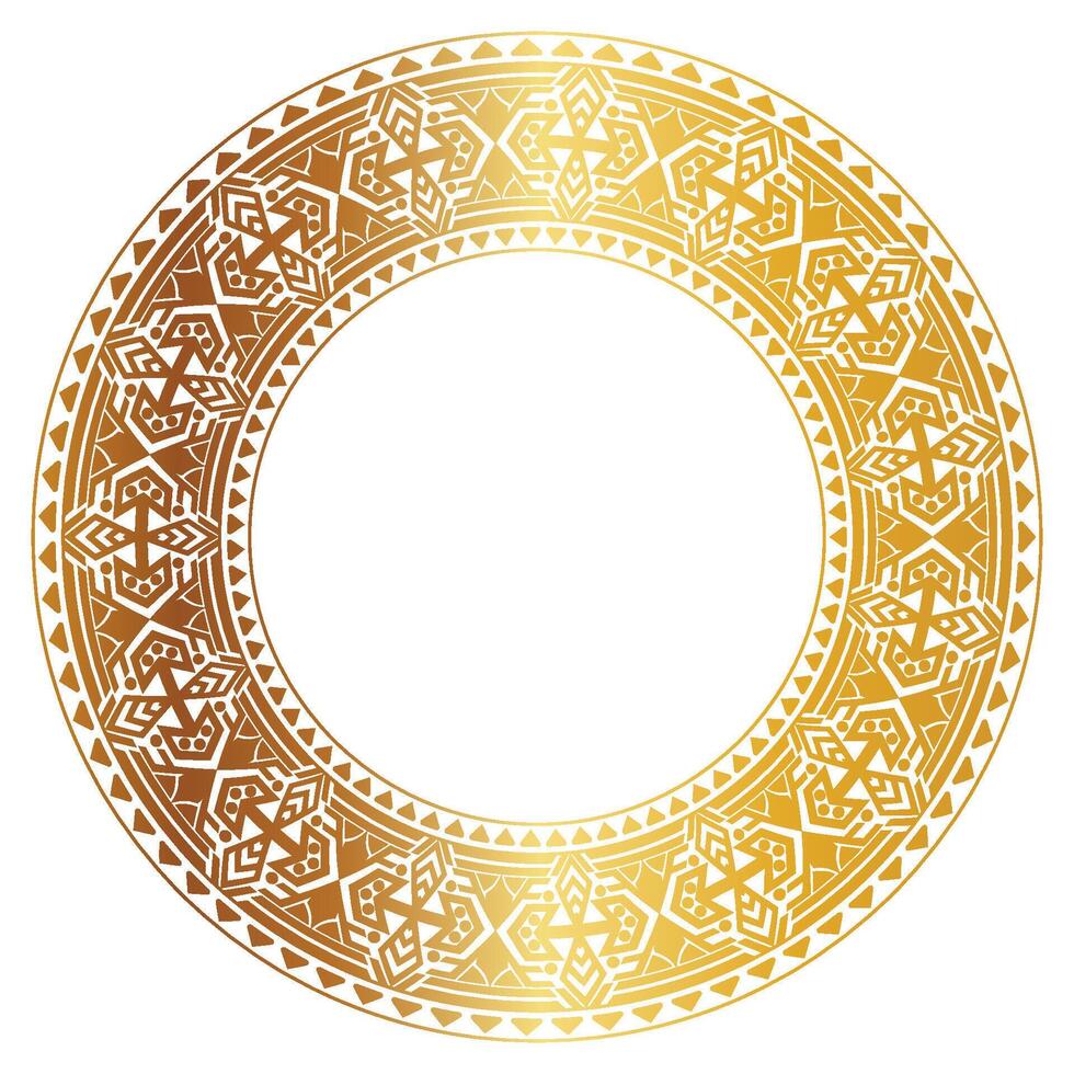 Aztec golden circle frame of crooked leaves. Seamless with hooks or threads. similar to the Greek keyboard Also called stepfred design or Xicalcoliuhqui vector