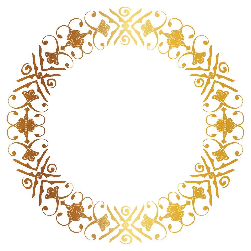 Aztec golden circle frame of crooked leaves. Seamless with hooks or threads. similar to the Greek keyboard Also called stepfred design or Xicalcoliuhqui vector