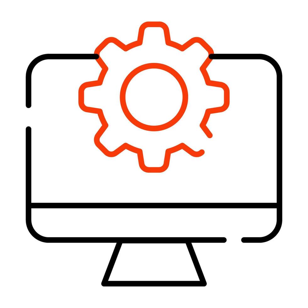 Gear with monitor denoting concept of computer  setting icon vector