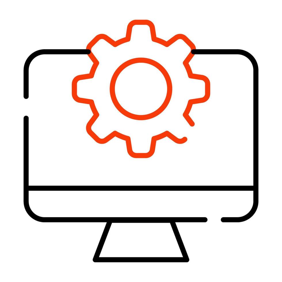 engranaje con monitor denotando concepto de computadora ajuste icono vector