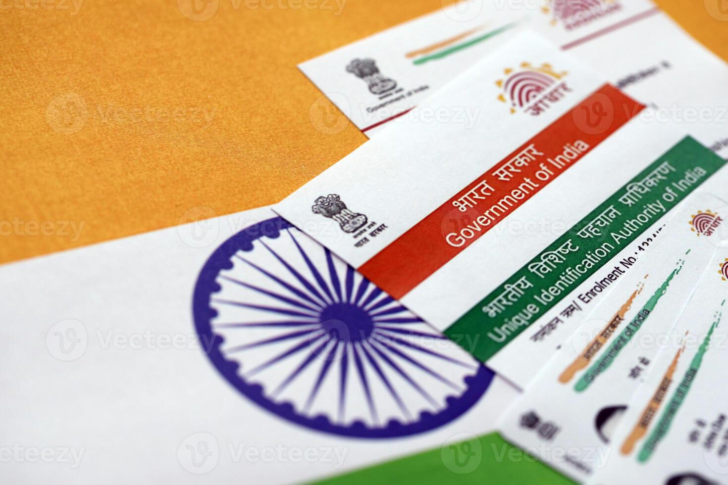 indio adhaar tarjeta desde único identificación autoridad de India en indio bandera foto