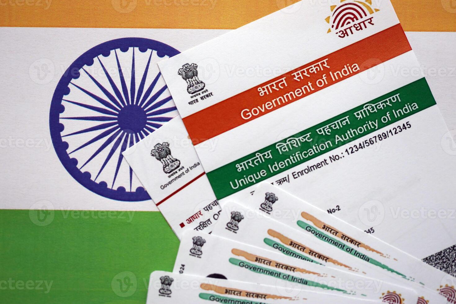 indio adhaar tarjeta desde único identificación autoridad de India en indio bandera foto