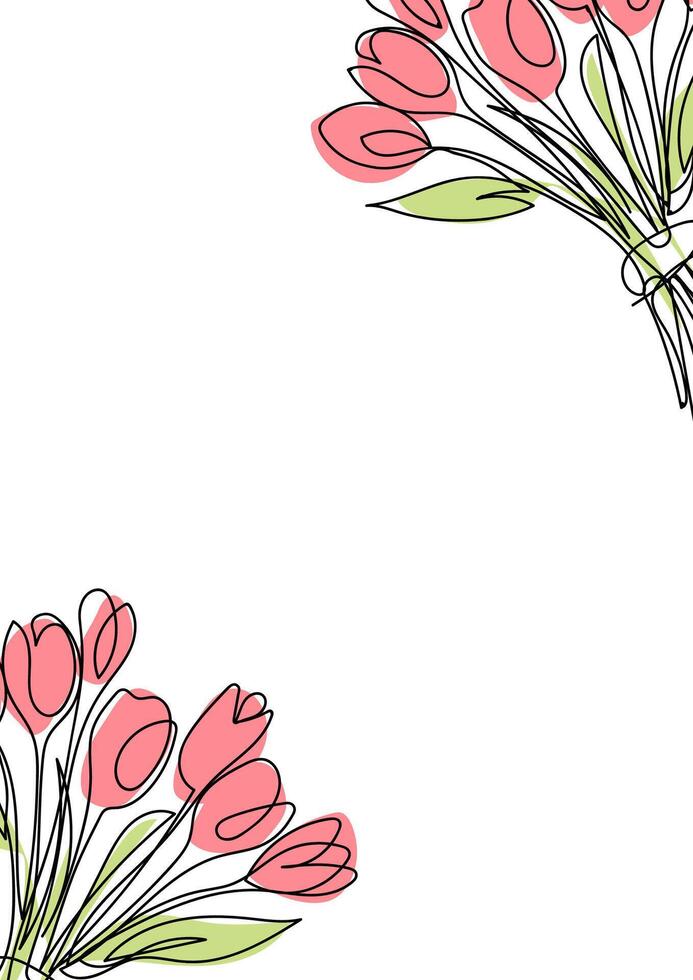 tarjeta postal marco, con espacio de copia, con linart flores tulipanes, peonías, rosas. vector ilustración en blanco antecedentes