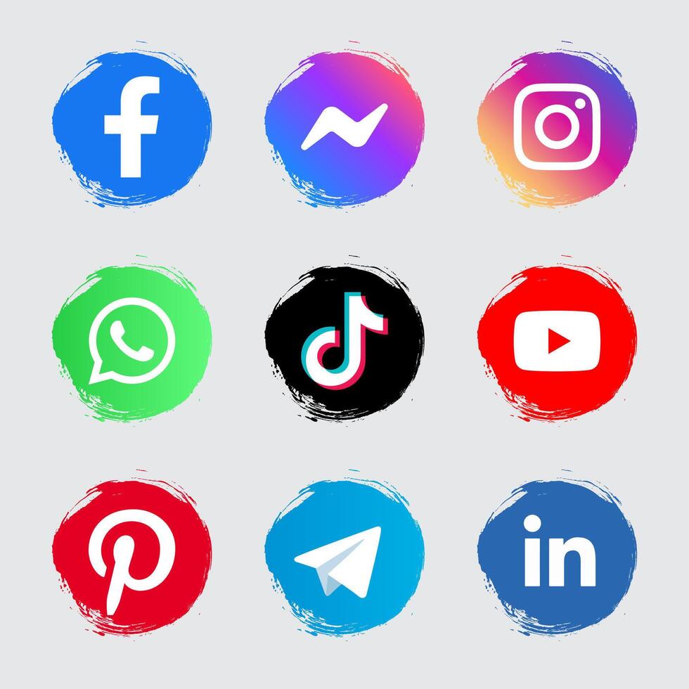 Icon Set - Social Media Bsrush Stroke Background vector