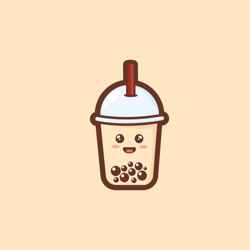 Chocolate Bubble Tea Boba Cute Design vector