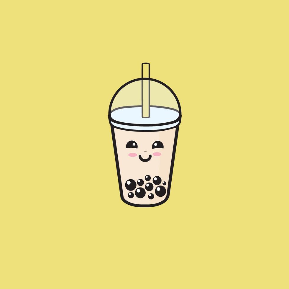 Smile Bubble Tea Boba Cute Design vector