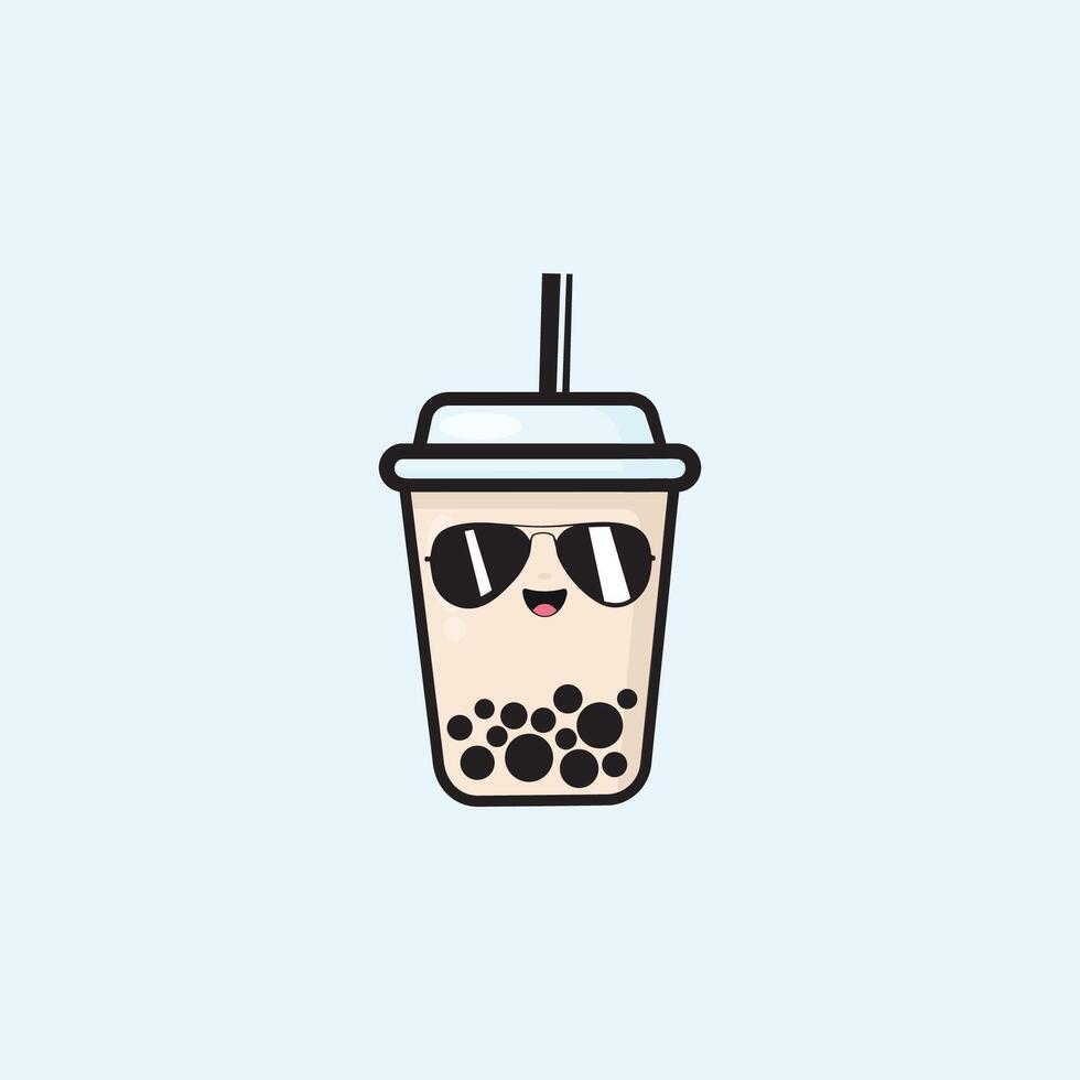 frio burbuja té boba linda diseño vector